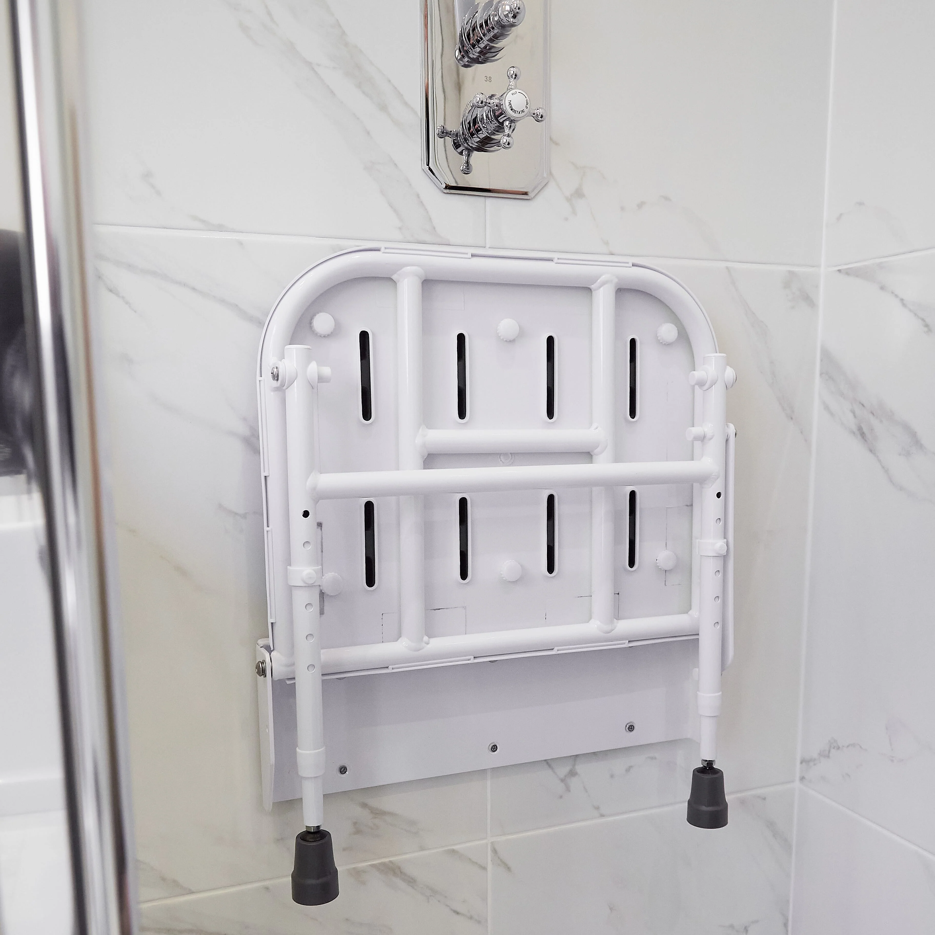 NRS Folding Shower Seat with Legs and Padded Seat - Image 3