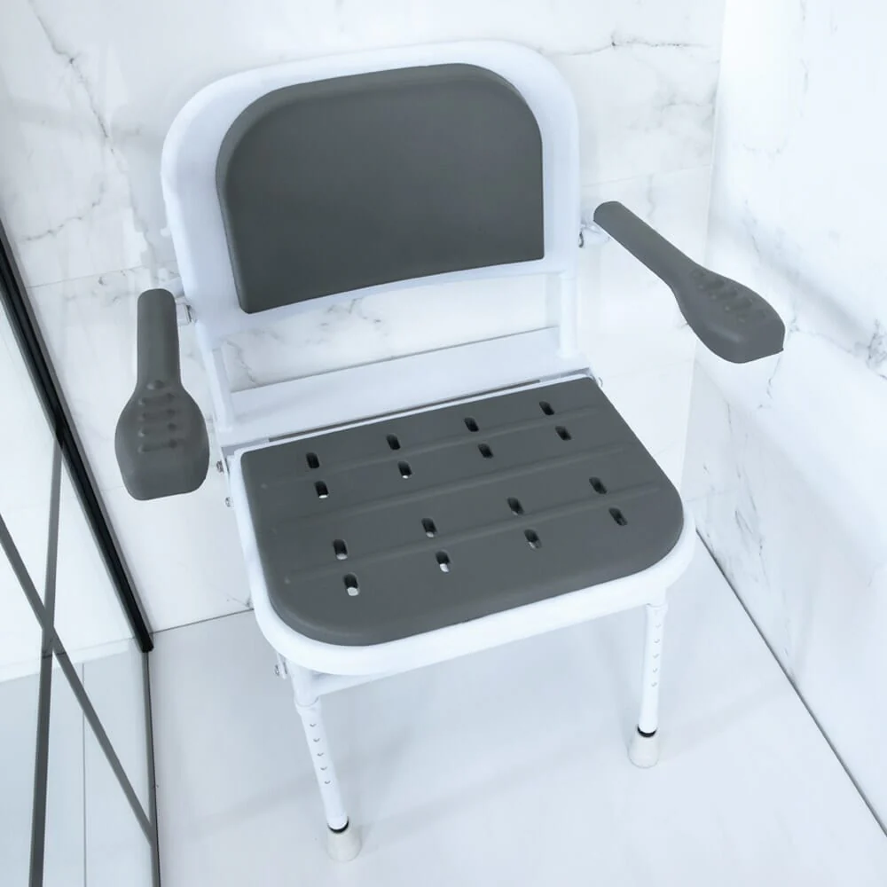 NRS Folding Shower Seat with Legs, Padded Seat, Back, and Arms - Image 2