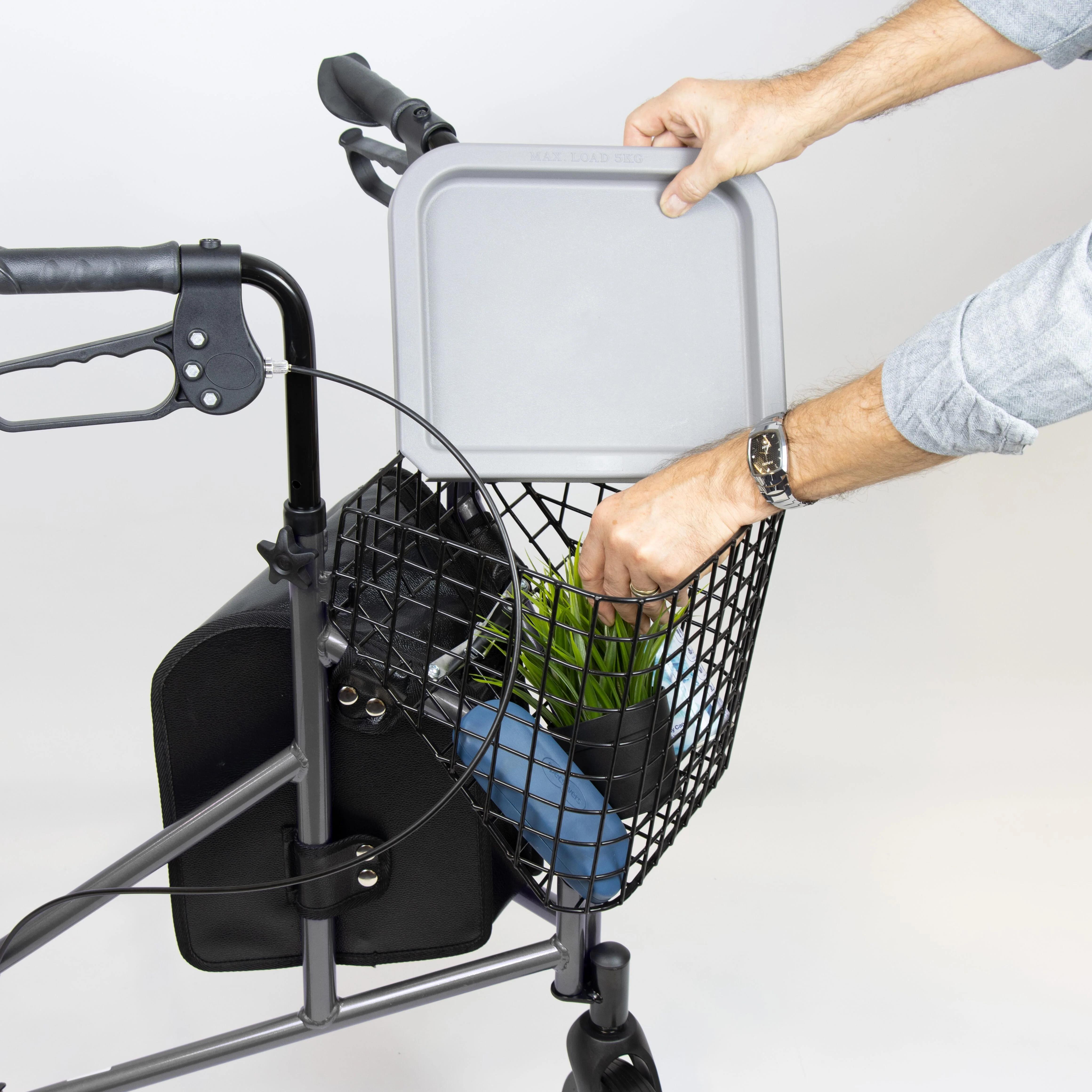 NRS 3 Wheel Aluminium Rollator with Basket & Tray - Image 4