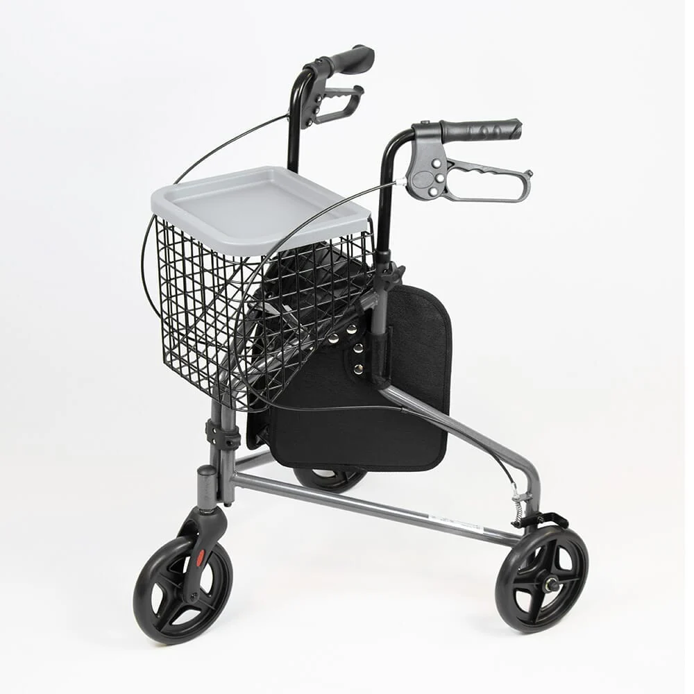 NRS 3 Wheel Steel Rollator with Basket & Tray - Image 9
