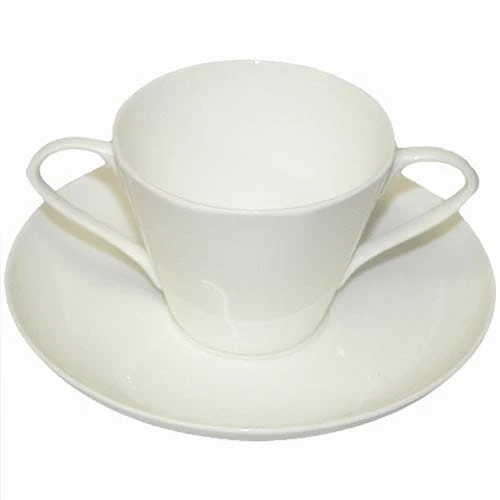 Two Handled Bone China Cup and Saucer - White - Image 2